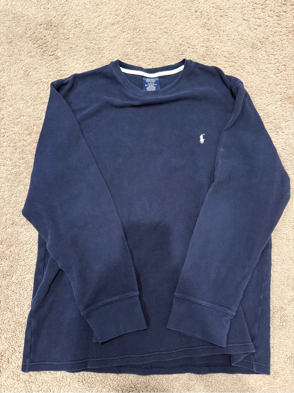 Polo Ralph Lauren Sleepwear Mens XL Navy Blue Waffle Knit Long Sleeve Shirt Pony